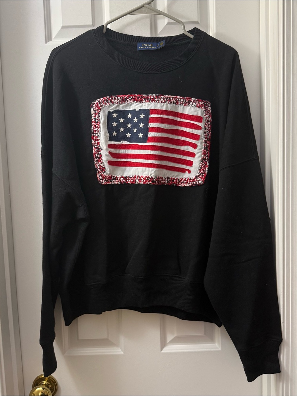 Polo by Ralph Lauren Black Crewneck with Embroidered American Flag